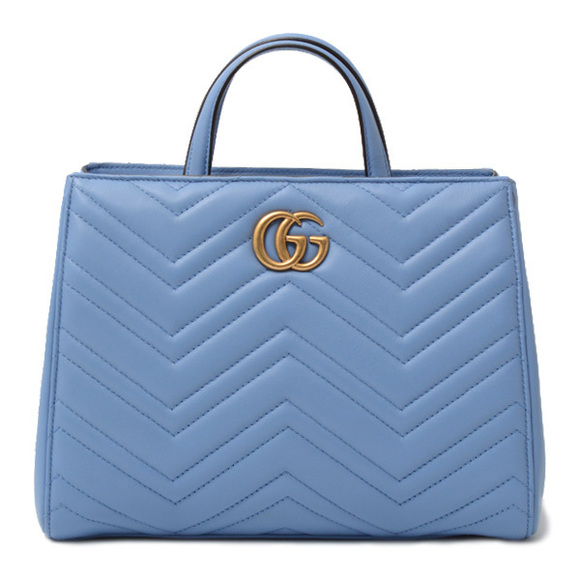 Gucci Bag GG Marmont 2WAY Handbag Shoulder Bag Leather Blue - Picture 1 of 5